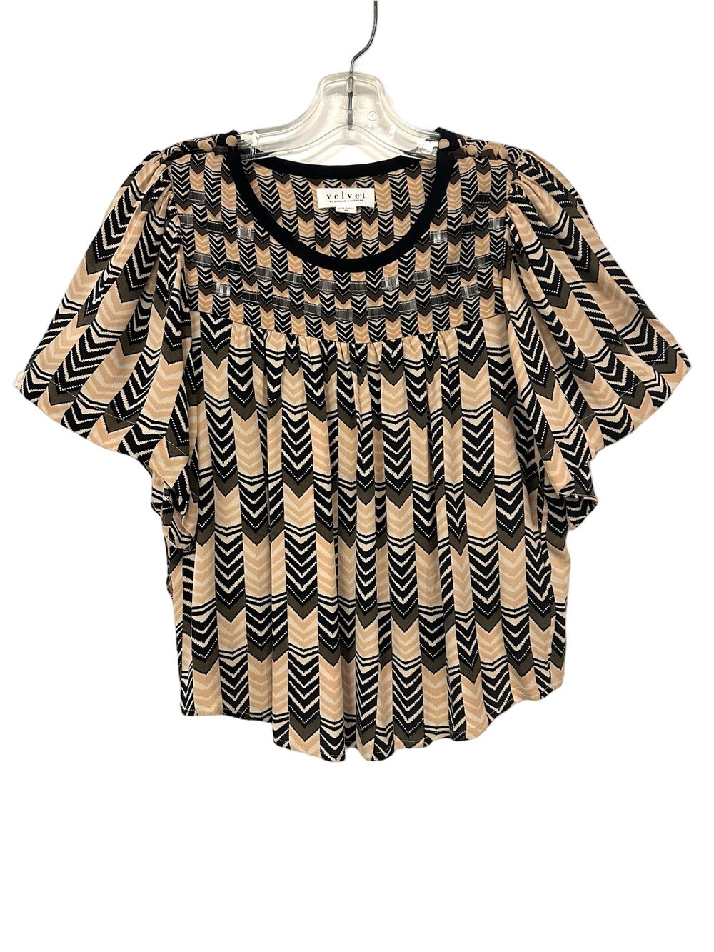 Velvet Graham Spencer Sequin Yoke Blouse XS Geometric Viscose Boho Top